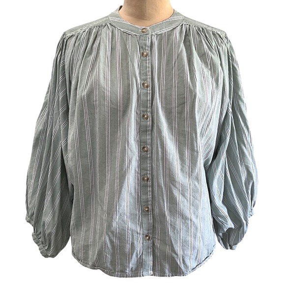Pilcro Tops - Pilcro Anthropologie Green Stripe Boho Peasant Cocoon Blouse Women's Size S